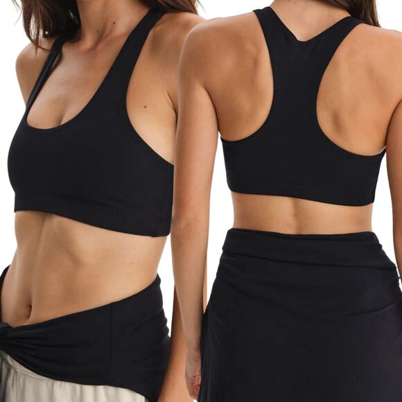 NWT MATE the Label Organic Stretch Sports Bra – Jet Black – Size M – Retail $58 - Picture 1 of 4